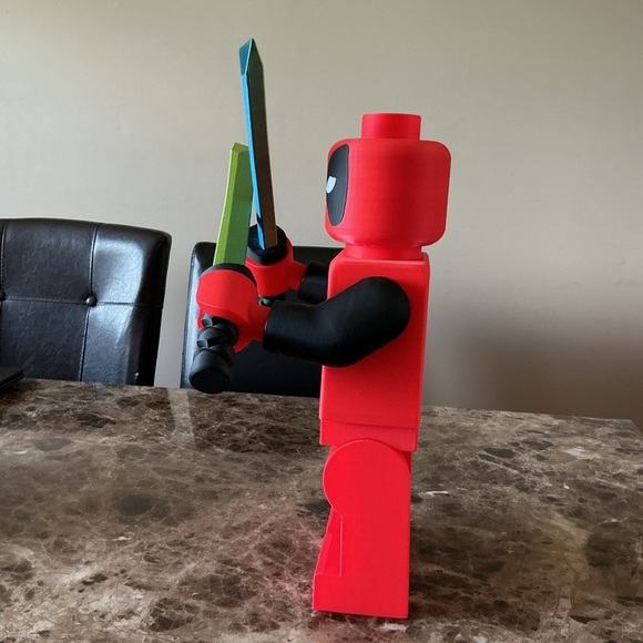 Red and Black, 16” Dead Pool Action Figure with tri colored Swords - Picture 3 of 7